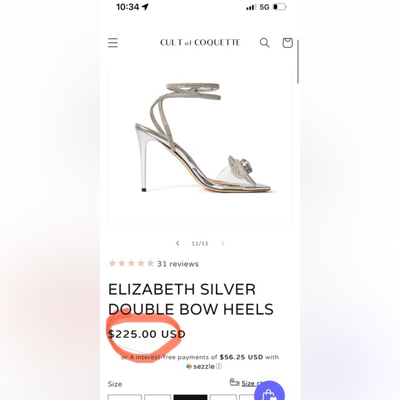 Cult of Coquette Elizabeth silver double bow heels size 8.5 - Picture 11 of 12